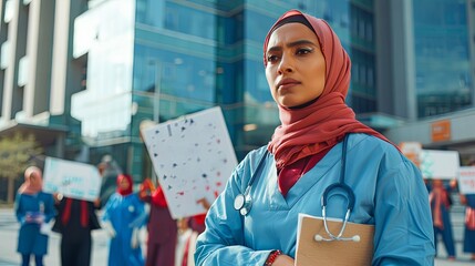 Portrait of a Nurse in hijab wearing medical scrubs, Doctor wearing hijab and stethoscope