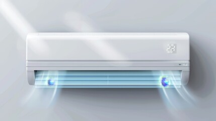Realistic split system ac mockup for climate control with cold   warm air flow in homes and offices