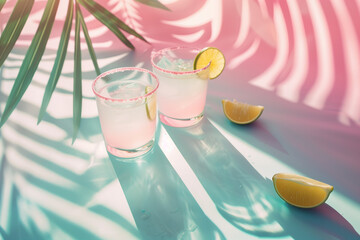 Pink pastel illustration, summer cool cocktails, tropic mood