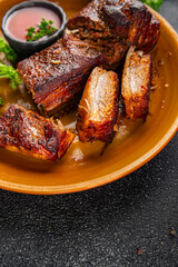 pork ribs fried meat grilled barbecue tasty fresh meal food snack on the table copy space food background rustic top view