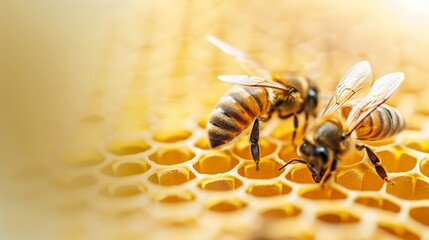 A bee is flying in the air, with its wings spread wide