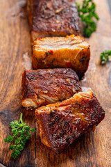 pork ribs fried meat grilled barbecue tasty fresh meal food snack on the table copy space food background rustic top view
