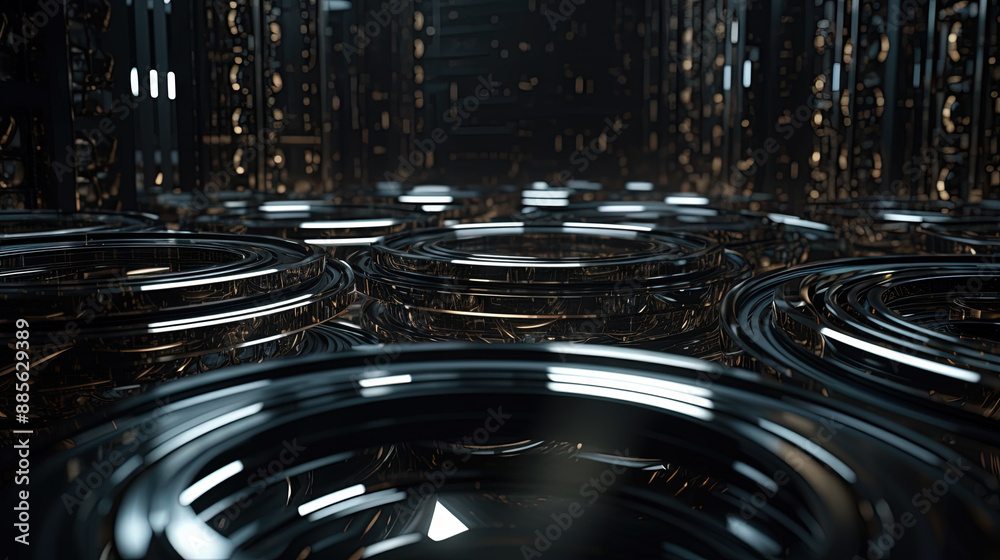 Aufkleber Technology abstract background with hud styled round interface elements in neon tech light.