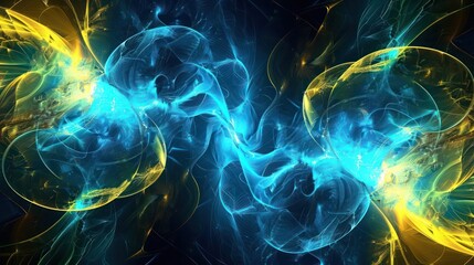 Abstract Background, vibrant fractal patterns with bold contrasts of electric blue and bright yellow, creating a striking and dynamic visual effect