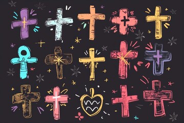 Obraz premium Cross icon, christianity religion symbol, christian sign, cross shape, church emblem, catholicism symbol