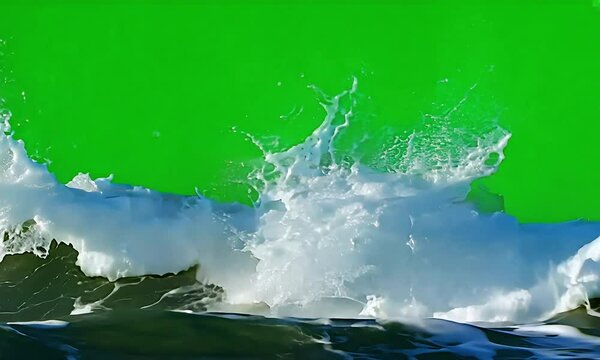 A rough, turbulent sea with churning waves and frothy whitecaps with chroma key green screen (mov)