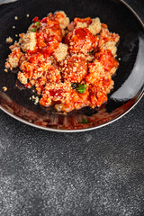 couscous with meat balls vegetable sauce tasty fresh meal food snack on the table copy space food background rustic top view keto or paleo diet