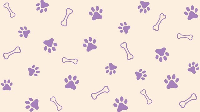 dog paw, cat paw print isolated on white background. 4k animated video seamless pattern