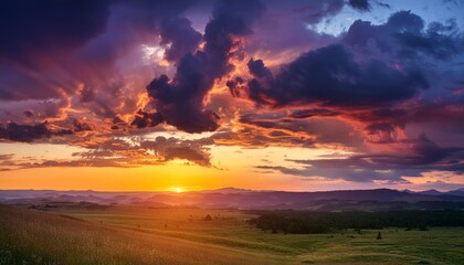 fantastic colorful sunset and dark ominous clouds