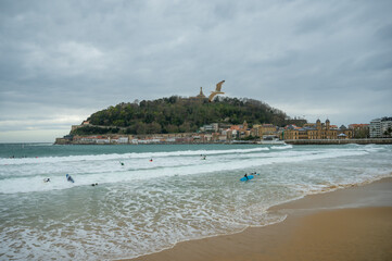 Naklejka premium view of the sea from San Sebastian Beach of La Concha