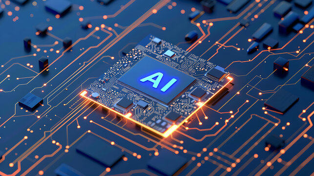 powerful computer processor microchip with the word representing artificial intelligence, AI technology, artificial intelligence, super computer, futuristic technology, network, cyber