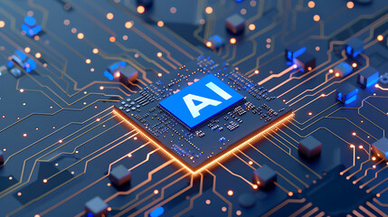 powerful computer processor microchip with the word representing artificial intelligence, AI technology, artificial intelligence, super computer, futuristic technology, network, cyber