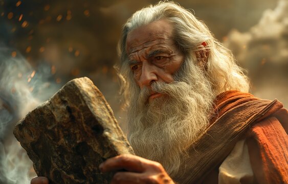 Moses with 10 commandments on stone tablets	
