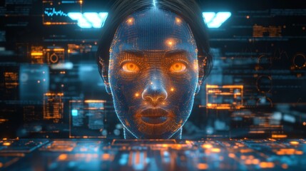 AI Face in Digital Interface Display