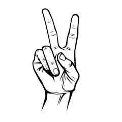 Obraz premium Peace Sign Hand Gesture. Black and White Illustration
