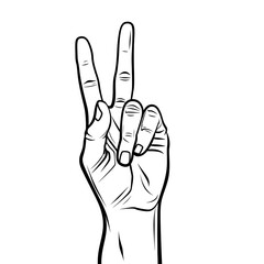 Obraz premium Peace Sign Hand Gesture. Black and White Line Art Illustration