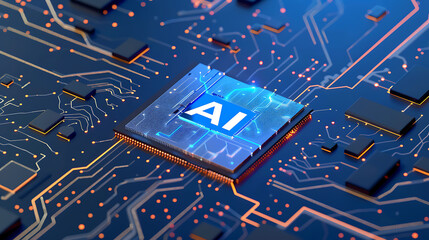 powerful computer processor microchip with the word representing artificial intelligence, AI technology, artificial intelligence, super computer, futuristic technology, network, cyber