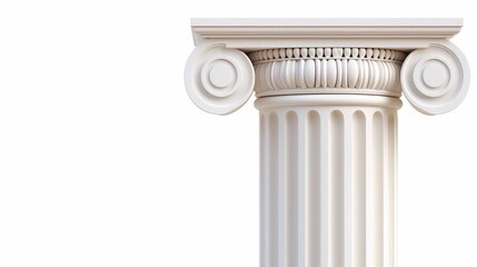 A white column stands in front of a wall with a beige background