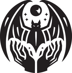 Bat with magical hands. Bat vector icon isolated on a white background. Bat logo illustration.