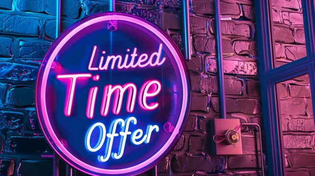 Neon Sign With Limited Time Offer on Brick Wall