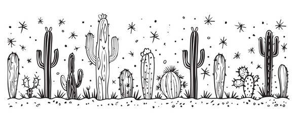 Obraz premium Cactus hand drawn set