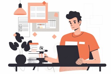 Man paying bills at the end of the month, surrounded by paperwork and stress.