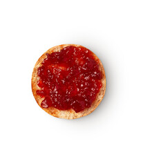  english muffin sliced and toasted with jam with shadow isolated on transparent background