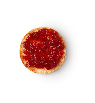  english muffin sliced and toasted with jam with shadow isolated on transparent background