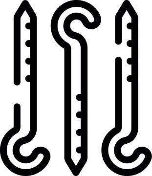recommend clip art: Simple line icon set of three different metal pegs for camping tent installing
