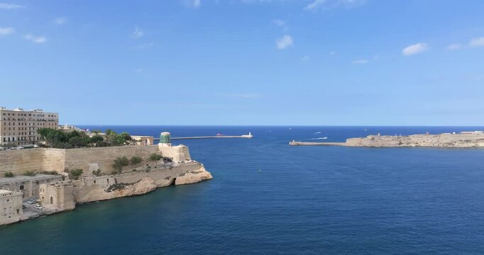 Drone flight over the cruise port of the Maltese city of Valetta