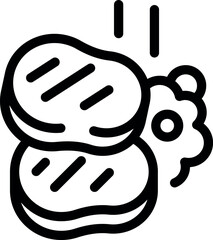 Simple line icon of two grilled steaks and a piece of broccoli, perfect for representing healthy food
