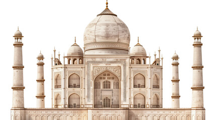 A realistic illustration of the Taj Mahal, intricate details highlighted, isolated on a transparent background