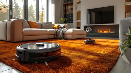 Home use robots cleaning carpets efficient batteries in a living area