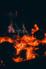 burning fire in the fireplace