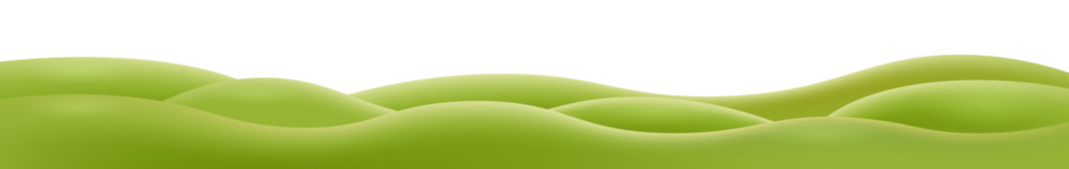 3d realistic cartoon green hills isolated on transparent background. Summer wide landscape design element with green grass. Minimal nature green composition with green fileds. Vector illustration. © zmiter