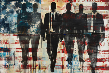 Central intelligence agency - Agents in front of American flag 