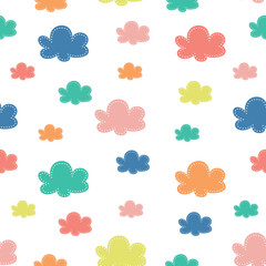 Cute colorful Kids clouds Seamless Pattern, Nursery colourful unicorn Digital Paper, hand-drawn doodle children vector wallpaper backdrop, cute rainbow clouds wrapping paper
