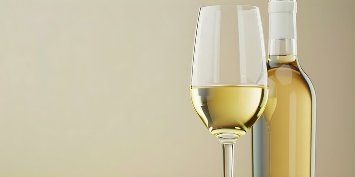 Golden-hued full bottle of white wine with a glass isolated on studio background. Concept Photography, Wine, Studio, Product Showcase, Golden Hue