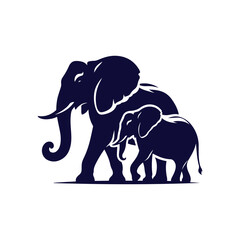 Elephant silhouettes Clip art isolated vector illustration on a white background