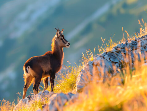 Mountain goat standing on a rocky slope.