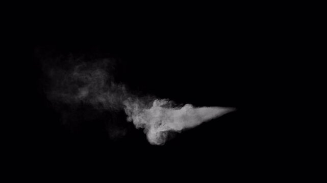 Steam jet blast or puff of smoke under high pressure in SLOW MOTION, 4k 30p with alpha channel for transparency