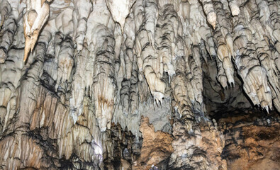 Close up of ornaments in the Ice cave (Ledena pecina), Uvac nature reserve tour with boat ride, Uvac lake and canyon,  Serbia