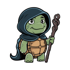 A simple vector drawing of a turtle character wearing a dark blue cloak