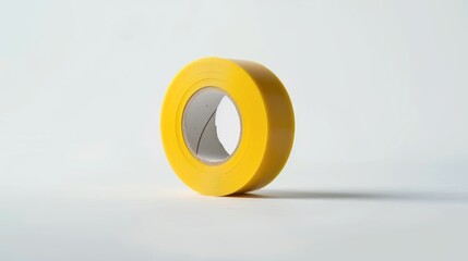 Roll of yellow adhesive tape on a white background. AI generated.