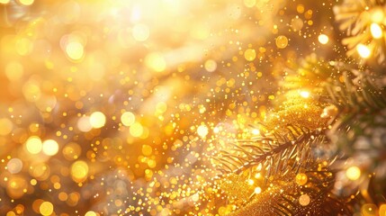 A magical cascade of golden Christmas particles and sprinkles, shimmering in the soft glow of holiday lights, creating a festive wallpaper background that evokes the joy of the season.