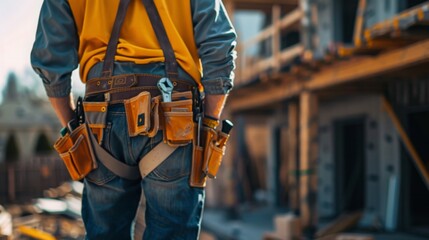 Back view of a man contractor at work inside a home for renovation and refurbishment project , complete energy efficiency renovation concept image