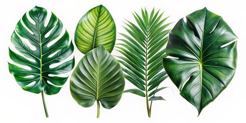 Obraz premium Tropical Leaf Composition, Monstera, Palm, Philodendron, White Background, tropical leaves, tropical plants