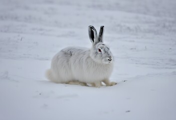 Obraz premium white rabbit in the snow
