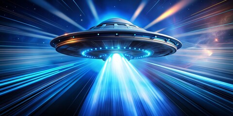 Ufo Spaceship Flying Through The Galaxy With Blue Lights , spaceship , galaxy , sci-fi , ufo