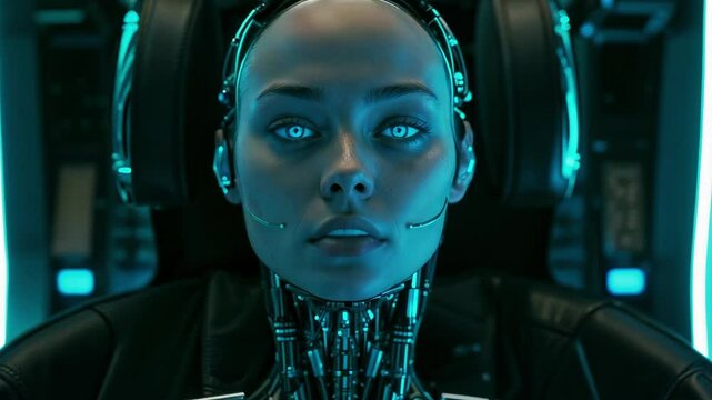 Cyborg Woman Talking to Camera Close Up